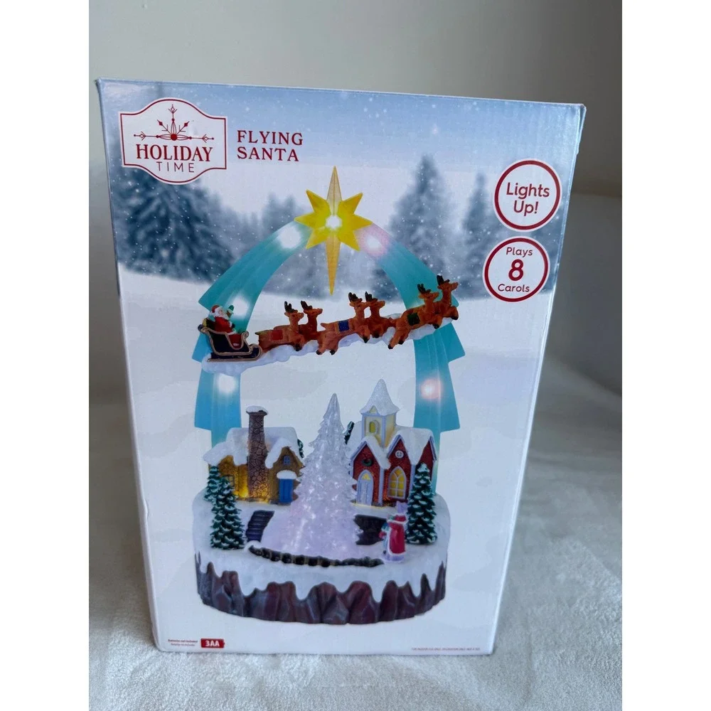 New Holiday Time Musical Flying Santa‎ Lights Up Plays 8 Carols 11..5